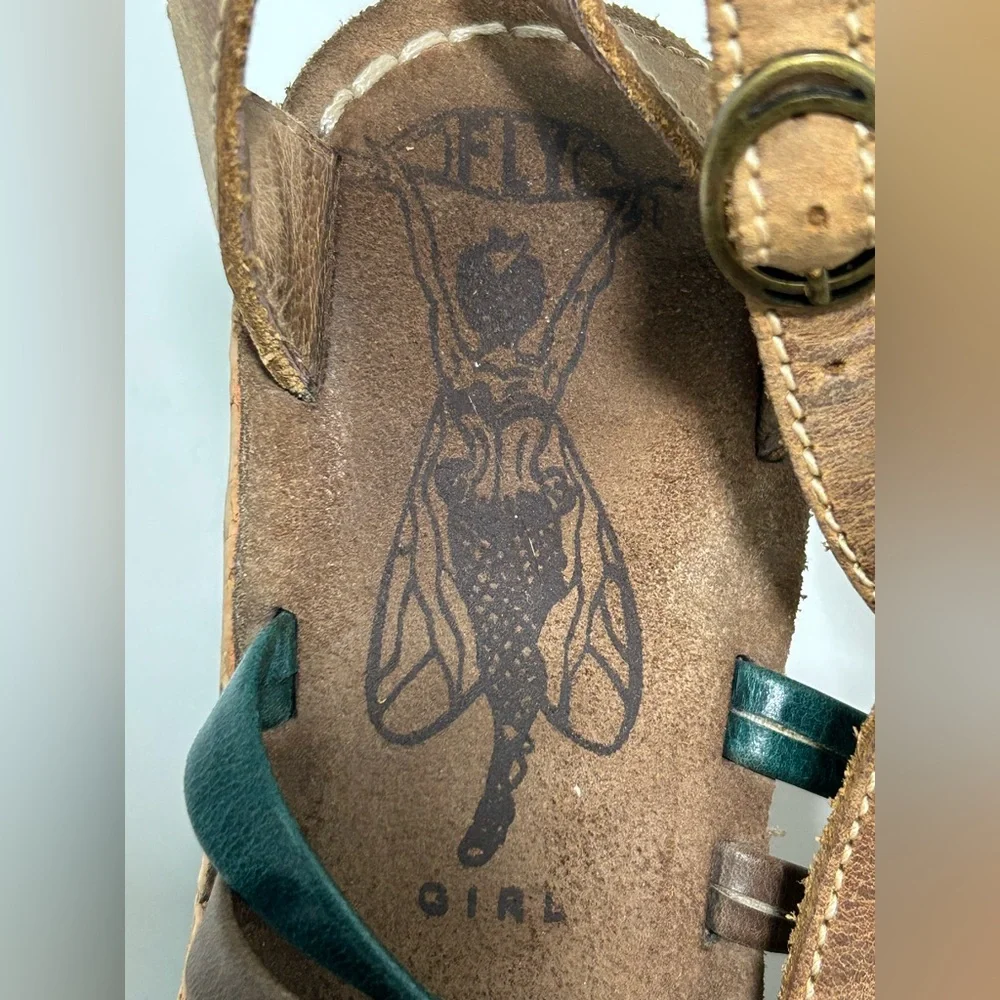 Fly Girl Wedge Sandals Brown Blue Size 8 - 8.5 US 39 EU
